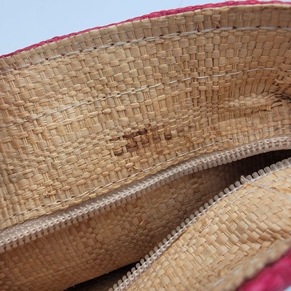 Natural Jute Tote Bag With Red Scallop Design & Wooden Ring Handles - Picture 12 of 16